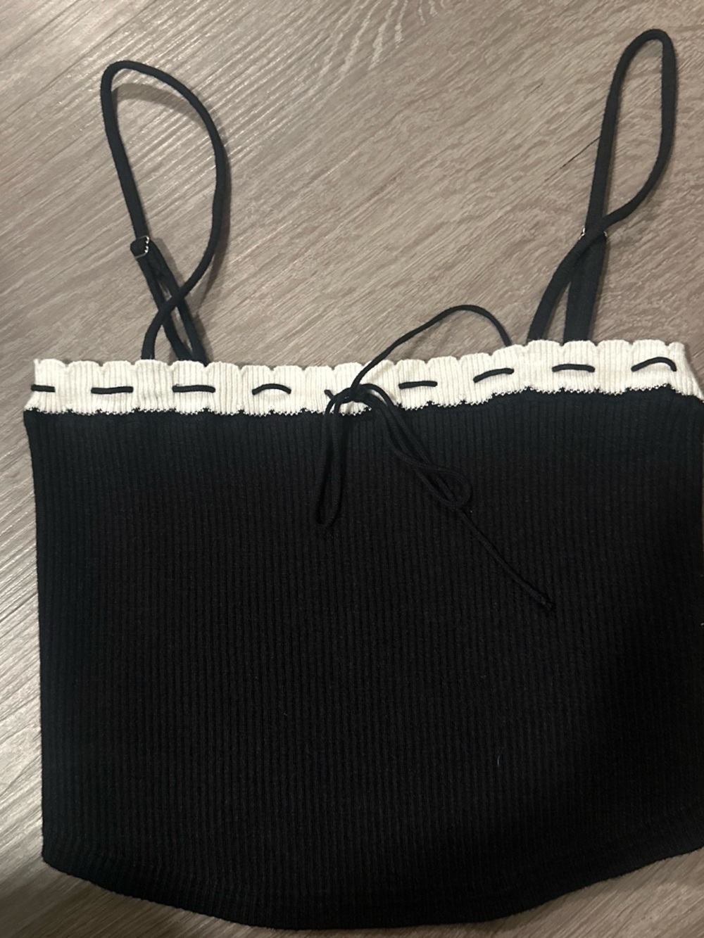 Black Knit Cami Tank with White Scalloped Trim